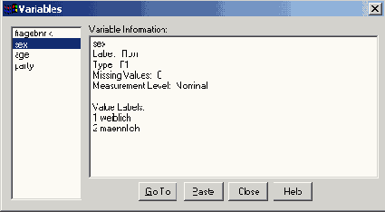 Диалоговое окно Variables (Переменные)
