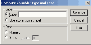 Диалоговое окно Compute Variable: Type and Label