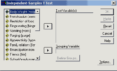 Диалоговое окно Independent-Samples T Test