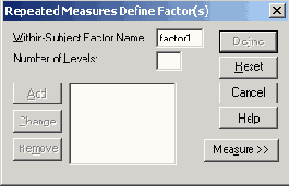 Диалоговое окно Repeated Measures Define Factor(s)
