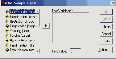 Диалоговое окно One-Sample T Test