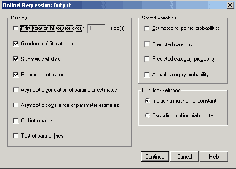 Диалоговое окно Ordinal Regression: Output (Порядковая регрессия: Вывод)