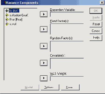 Диалоговое окно Variance Components (Компоненты дисперсии)