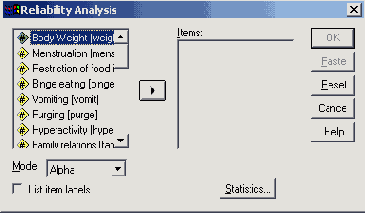 Диалоговое окно Reliability Analysis (Анализ пригодности)