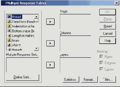 Диалоговое окно Multiple Response Tables (Таблицы множественных ответов)