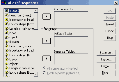 Диалоговое окно Tables of Frequencies (Таблицы частот)